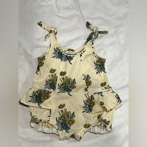MADEWITHNAUNASLOVE, Cream Floral Baby Romper with Mustard & Olive Print 18-24M